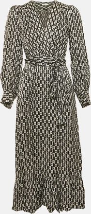 Sandro Black Floral Print Viscose Warp Around Midi Dress