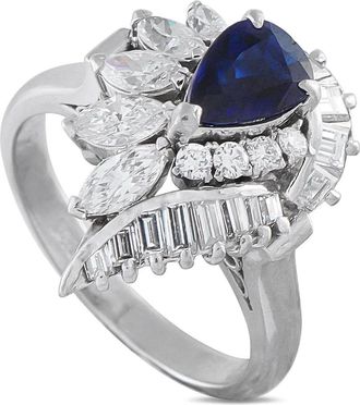 Luxury Bazaar Anello in platino con diamanti e zaffiro - Argento