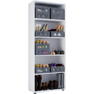 ebuy24 Mensola in legno vcm Dimensioni: l. 70 x a. 178 x p. 40 cm 5 scomparti Mensola multiuso Portascarpe senza porte - Vandol (Bianco)