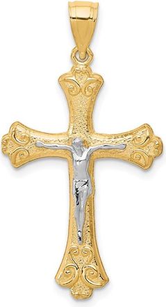 Diamond2Deal 10k Yellow Gold Rhodium Fleur De Lis Crucifix Pendant