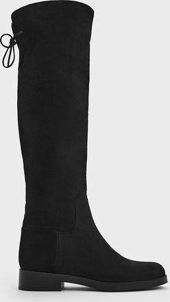 Charles & Keith Faux Suede Fold-Over Back-Tie Thigh-High Boots