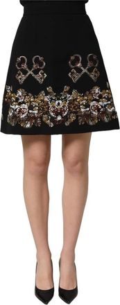 Dolce & Gabbana High Waist A-line Mini Skirt - Dames - Korte rokken - Zwart - XS - Polyester - Rokken
