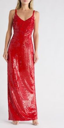 L'agence Karma Sequin Column Dress in Red Sequin at Nordstrom Rack, Size 10