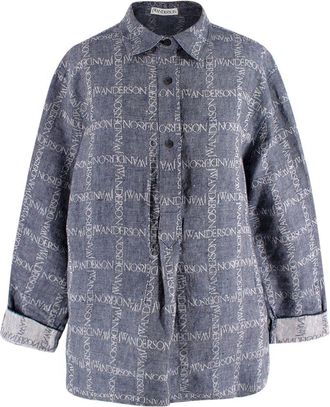 J.W.Anderson Unisex Blue Logo Grid Tunic Linen Shirt Size M