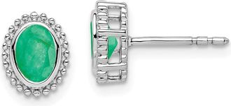 Diamond2Deal 14k White Gold Oval Emerald Stud Earrings