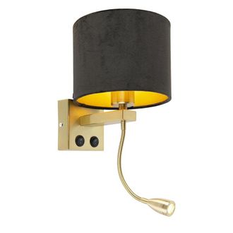 QAZQA Moderno Aplique Moderno Lat&oacute;n Con Pantalla Terciopelo Negro - Brescia Textil /acero Redonda Incluye Led Max. 1 X 1 Watt - Qazqa
