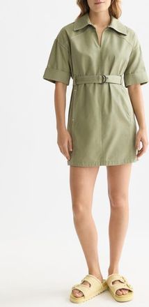 Scotch & Soda Belted Cotton Blend Utility Minidress in Oil Green at Nordstrom, Size 10 Us