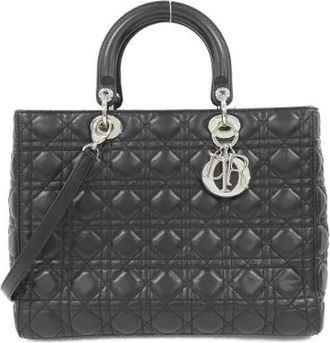 Dior Pre-owned Lady Dior Large Lambskin Handbag - Dames - Vintage Handtas - Zwart - ONE Size - Leer - Vintage