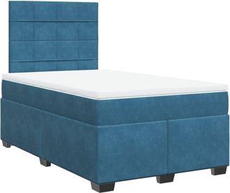 vidaXL Box Spring Bed with Mattress Blue 120x190 cm Small Double Velvet Vidaxl