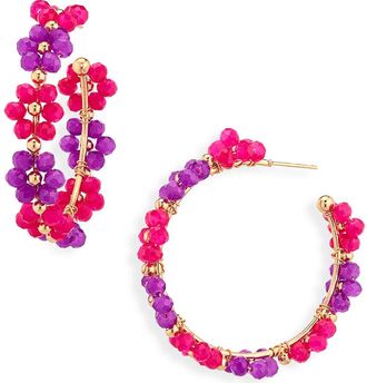 Cara Beaded Flower Hoop Earrings in Fuchsia/Multi at Nordstrom Rack