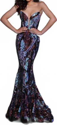 Johnathan Kayne Dazzling Strapless Sequin Prom Gown In Black Multi