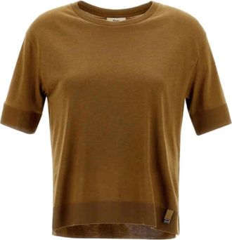 Herno Glam Knit Effect T-shirt van katoen - Dames - T-shirts - Bruin - S - Katoen - Tops