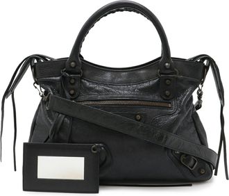 Balenciaga Black Leather Handbag Shoulder Bag Tote Bag (Pre-Owned)