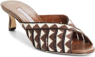 Manolo Blahnik Trofesamu Slide Sandal in Brown/cream at Nordstrom, Size 39.5