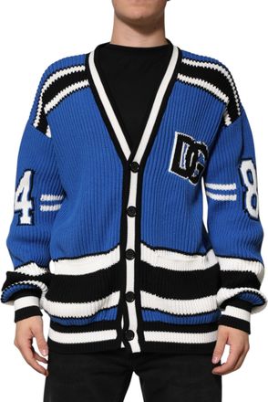 Dolce & Gabbana Mens Knitted Cardigan Varsity - Medium Blue Cotton - Size Large