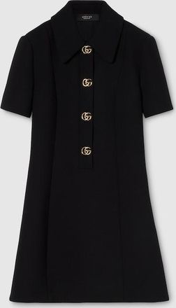 Gucci Cr&ecirc;pe Wool Dress With Double G Button, Black