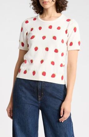 CeCe by Cynthia Steffe Strawberry Short Sleeve Cotton Sweater in Spiced Coral/Ivory at Nordstrom Rack, Size X-Large