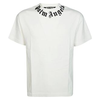 Palm Angels T-Shirts, male, White, Size: S Neck Logo Regular Tee