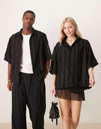 Sister Jane Sister Jane Unisex textured stripe boxy shirt in black