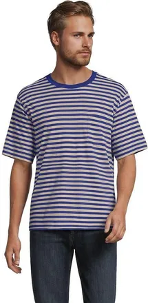Lands End Super-T Short Sleeve T-Shirt with Pocket in French Blue/dune Gray Stripe at Nordstrom, Size Xx-Large