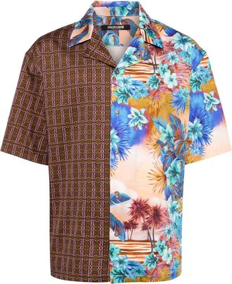 Roberto Cavalli monogram-print panelled shirt - men - Cotton/Elastane - 50 - Multicolour