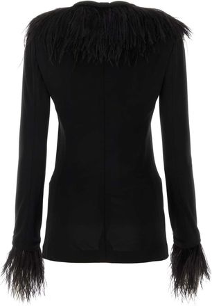 Alberta Ferretti Womens Feather-Trimmed Crepe Blazer Black Viscose Blazers
