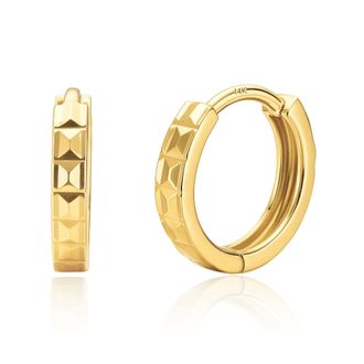 MAX + STONE 14K Yellow Gold Diamond Cut Square Huggie Hoop Earrings
