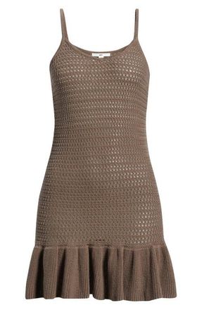 BP. Semisheer Flounce Hem Stretch Linen Blend Cover-Up Minidress in Brown Quartz at Nordstrom, Size Xx-Small