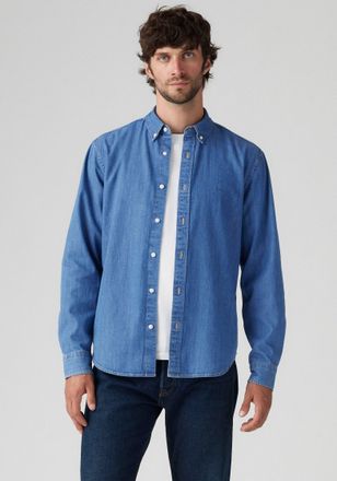 Levi's Langarmhemd LEVIS AUTHENTIC BUTTON DOWN, Herren, Gr. XXL, N-Gr, woodrow mid wash, Web, Obermaterial: 100% Baumwolle, Hemden Langarmhemd, mit Ton-in-To