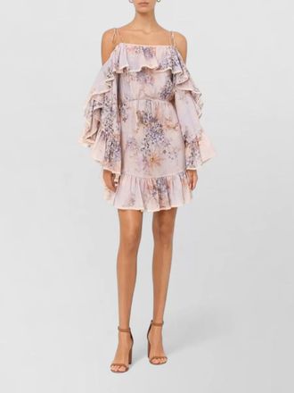 Zimmermann mini dress ruffles floral off shoulder