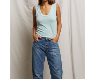 perfectwhitetee Khara Rib Tank Top In Iced Aqua