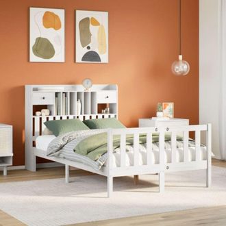 vidaXL Cama Con Estanter&iacute;a Sin Colch&oacute;n Madera Maciza Blanca 135x190 Cm Vidaxl
