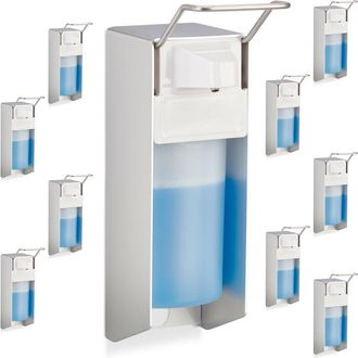 Relaxdays Pack 10 Dispensadores Jab&oacute;n 500 Ml Para Pared, Blanco, Pl&aacute;stico-metal, 28 X 8 X 15 Cm