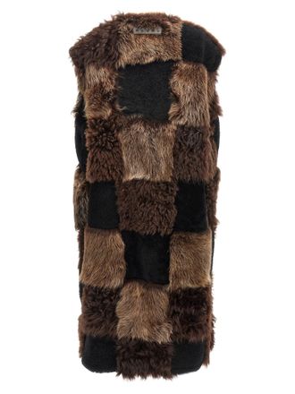 Marni Womens Brown Lamb Fur Sleeveless Jacket Clothing