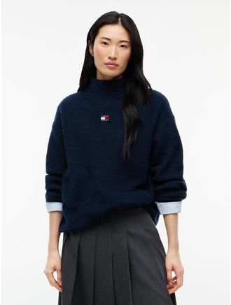 Tommy Hilfiger Womens Tommy Jeans Badge Mockneck Sweater - Navy - XXS