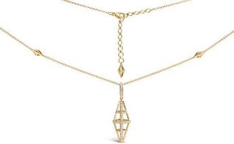 House of Brilliance 14K Yellow Gold 1.0 Cttw Diamond Studded Geometric Double Pyramid Pendant Necklace at Nordstrom
