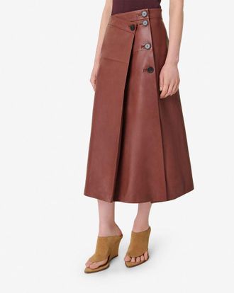 Iro Leather Button-Front A-Line Skirt - Brown