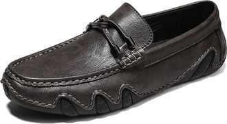 Generic Mens Loafers Shoes Flat Heel Slip On Driving Loafers Leather Anti-Slip Flat Heel Flexible Fashion Slip-on(Darkbrown,7.5 UK)