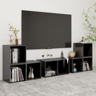 vidaXL Vidaxl - Muebles De Sal&oacute;n 6 Piezas Madera De Ingenier&iacute;a Gris Brillo