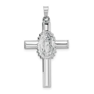 Diamond2Deal 14k White Gold Polished Satin Hollow Cross Pendant
