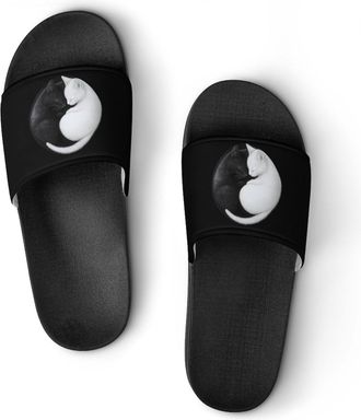 Generic Yin And Yang Cat Shower Shoes Slipper for Women Men Beach Slippers Quick Drying Non Slip Open-Toe Sandals