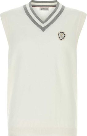 Brunello Cucinelli White V Neck Sweater