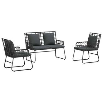 Berkfield Home Garden Dining Set with Pillow 3 pcs Poly rattan, steel in Black
