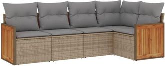 vidaXL Juego De Sof&aacute;s Jard&iacute;n Con Cojines 5 Pzas Rat&aacute;n Sint&eacute;tico Beige Vidaxl