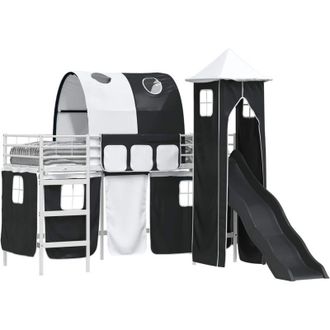 vidaXL KidsLoft Bed Frame White and Black 90 x 190 cm Metal vidaXL