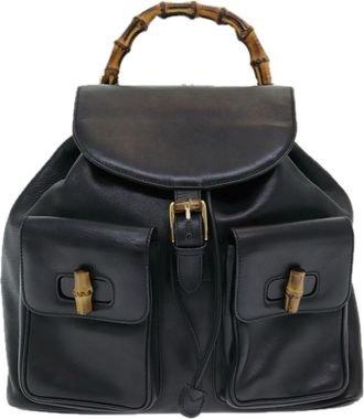 Gucci Vintage Bamboo Backpack Leather Black Leather Backpack Bag (Pre-Owned)