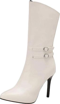 Generic Womens Sexy Mid Calf Boots Pointed Toe Super High Stiletto Heel Slip On With Zipper Detail For Party Casual Wear