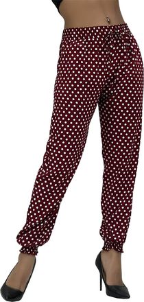 Generic Womens Tapered Leg Polka Dot Harem Trousers Cotton High Waist Smart Look Casual Pants (as8, Alpha, m, l, Regular, Regular, Wine/White Polka Dots)