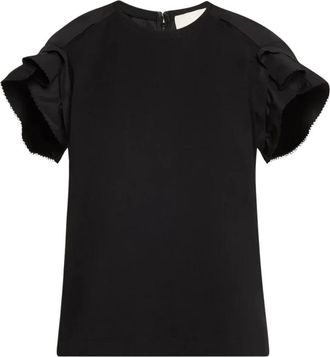 3.1 Phillip Lim Zwarte Katoenen Geplooide T-shirt - Dames - T-shirts - Zwart - XS - Katoen - Tops