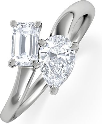 The Diamond Store Toi et Moi Emerald and Pear Cut Lab Diamond Ring 1.00ct F/VS in 9K White Gold